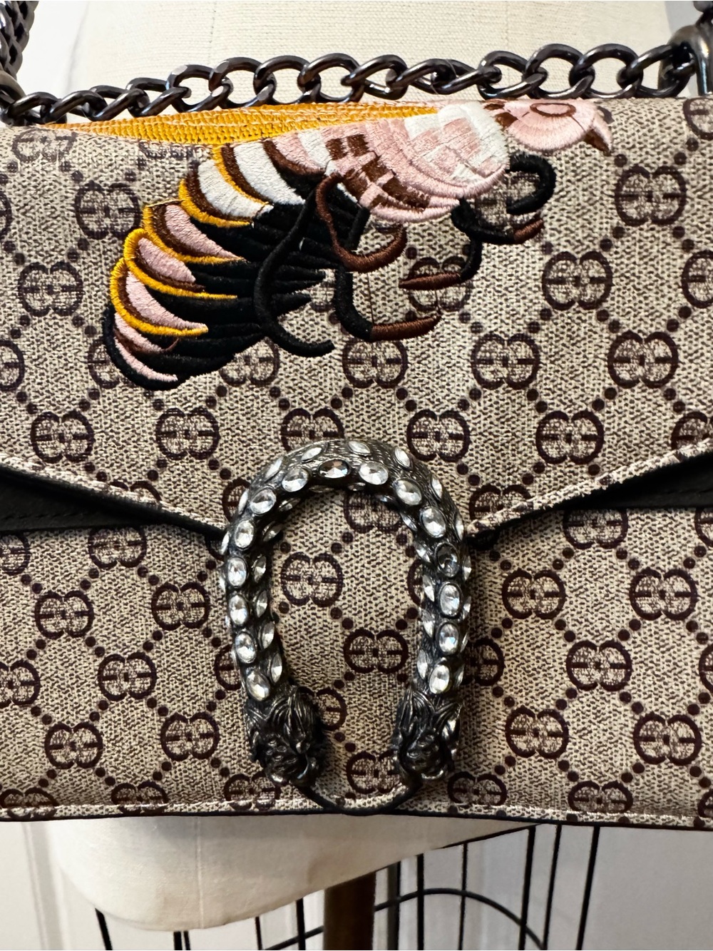 Fashion Monogram Crossbody Bag with Embroidered Insect Detail - Brown - Picture 4 of 9